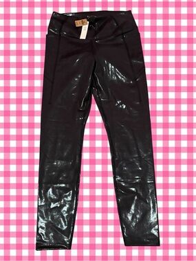 Victoria’s Secret PINK Active Shiny Black Faux Leather Leggings